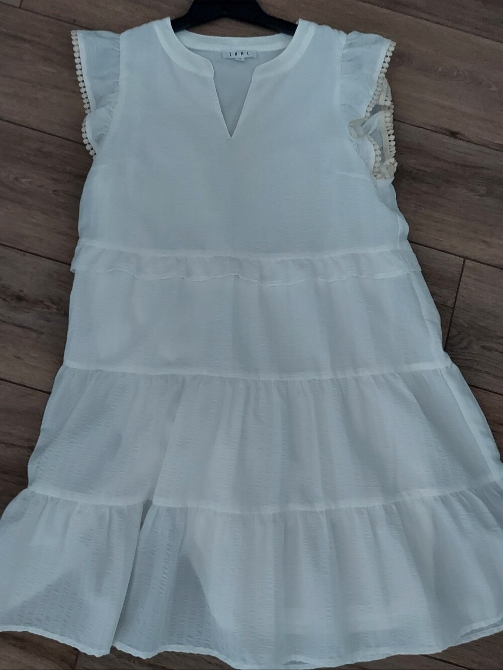 THML White Ruffle Tiered Dress with Flutter Sleeves